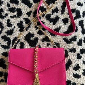 Vibrant Pink Crossbody Bag with Gold Chain